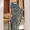Ready To Wear Blue Silk Printed Saree - Image 4