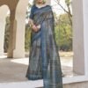 Ready To Wear Blue Silk Printed Saree