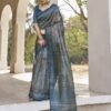 Ready To Wear Blue Silk Printed Saree - Image 3