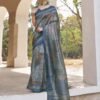 Ready To Wear Blue Silk Printed Saree - Image 2