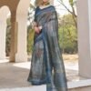 Ready To Wear Blue Silk Printed Saree - Image 8