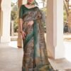 Ready To Wear Green Silk Printed Saree - Image 3