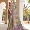 Ready To Wear Yellow Silk Printed Saree - Image 3