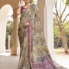 Ready To Wear Yellow Silk Printed Saree - Image 2