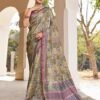 Ready To Wear Yellow Silk Printed Saree - Image 8