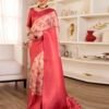 Ready To Wear Cream Silk Printed Saree - Image 3