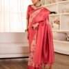 Ready To Wear Cream Silk Printed Saree - Image 7