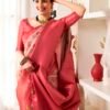 Ready To Wear Cream Silk Printed Saree - Image 6