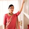 Ready To Wear Cream Silk Printed Saree - Image 5