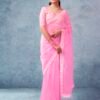 Ready To Wear Light Pink Organza Plain Saree - Image 3