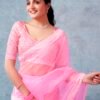 Ready To Wear Light Pink Organza Plain Saree - Image 6