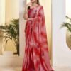 Ready To Wear Light Red Silk Printed Saree - Image 2