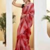 Ready To Wear Light Red Silk Printed Saree - Image 3