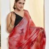 Ready To Wear Light Red Silk Printed Saree - Image 4