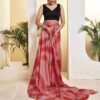 Ready To Wear Light Red Silk Printed Saree - Image 5