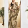 Ready To Wear Khaki Silk Printed Saree - Image 3