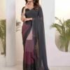 Ready To Wear Black Georgette Printed Plain Saree