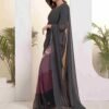 Ready To Wear Black Georgette Printed Plain Saree - Image 2