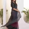 Ready To Wear Black Georgette Printed Plain Saree - Image 3