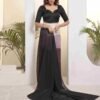 Ready To Wear Black Georgette Printed Plain Saree - Image 5