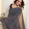Ready To Wear Black Georgette Printed Plain Saree - Image 7
