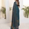 Ready To Wear Rama Blue Georgette Plain Printed Saree - Image 9