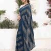 Ready To Wear Sea Blue Georgette Plain Printed Saree - Image 2