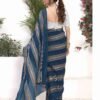Ready To Wear Sea Blue Georgette Plain Printed Saree - Image 6
