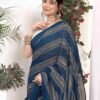 Ready To Wear Sea Blue Georgette Plain Printed Saree - Image 5