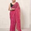 Ready To Wear Dark Pink Georgette Printed Leheriya Saree