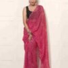 Ready To Wear Dark Pink Georgette Printed Leheriya Saree - Image 3