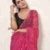 Ready To Wear Dark Pink Georgette Printed Leheriya Saree - Image 7