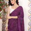 Ready To Wear Deep Violet Georgette Printed Saree - Image 9