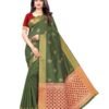 Olive Green Printed Silk Saree