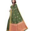 Olive Green Printed Silk Saree - Image 2