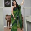 Ready To Wear Light Green Georgette Printed Plain Saree - Image 3