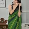 Ready To Wear Light Green Georgette Printed Plain Saree - Image 6