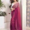 Ready To Wear Magenta Georgette Plain Saree