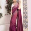 Ready To Wear Magenta Georgette Plain Saree - Image 3