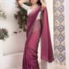 Ready To Wear Magenta Georgette Plain Saree - Image 4