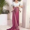 Ready To Wear Magenta Georgette Plain Saree - Image 6