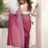 Ready To Wear Magenta Georgette Plain Saree - Image 7