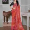 Ready To Wear Coral Red Georgette Printed Saree