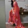 Ready To Wear Coral Red Georgette Printed Saree - Image 2
