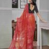 Ready To Wear Coral Red Georgette Printed Saree - Image 3