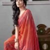 Ready To Wear Coral Red Georgette Printed Saree - Image 5