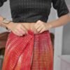 Ready To Wear Coral Red Georgette Printed Saree - Image 6