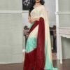 Ready To Wear Cream Chiffon Plain Saree - Image 2