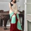 Ready To Wear Cream Chiffon Plain Saree - Image 3