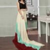 Ready To Wear Cream Chiffon Plain Saree - Image 4